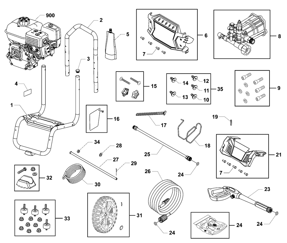Main Unit (80106637) Diagram and Parts List for 020836-00  Briggs and Stratton Pressure Washer